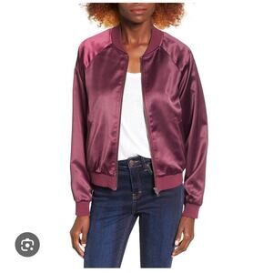 Mural Dark Burgundy Satin Baseball Jacket Medium